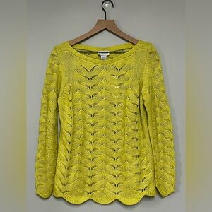 Soft Surroundings NWT Coastal Sweater‎ Size L Wool Blend Crochet Knit Pullover